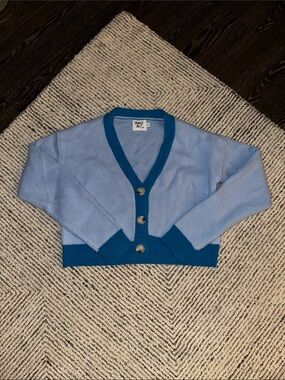 Princess Polly Light Blue and Teal Cropped V-Neck Cardigan